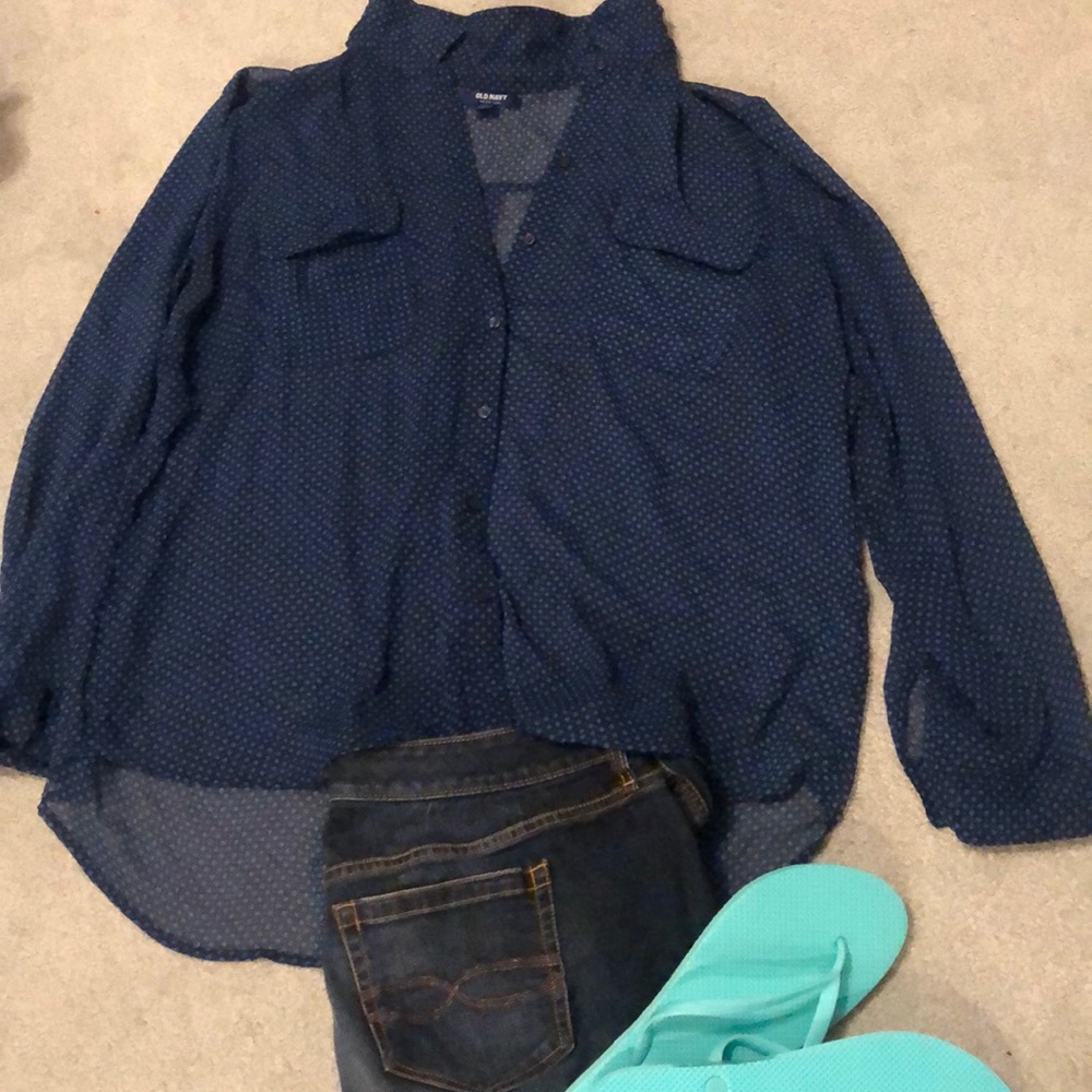 Sheer Dark Blue Buttondown with Lite Blue Pattern